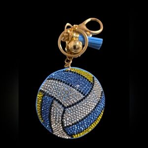 Elegant Blue and Gold Volleyball Bag Charm Keychain